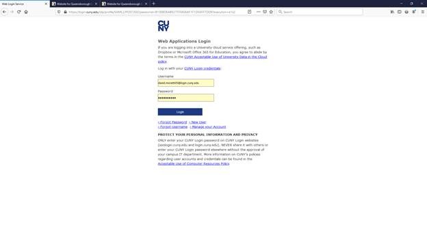 CUNY Login Screen