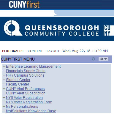 CUNYfirst Menu