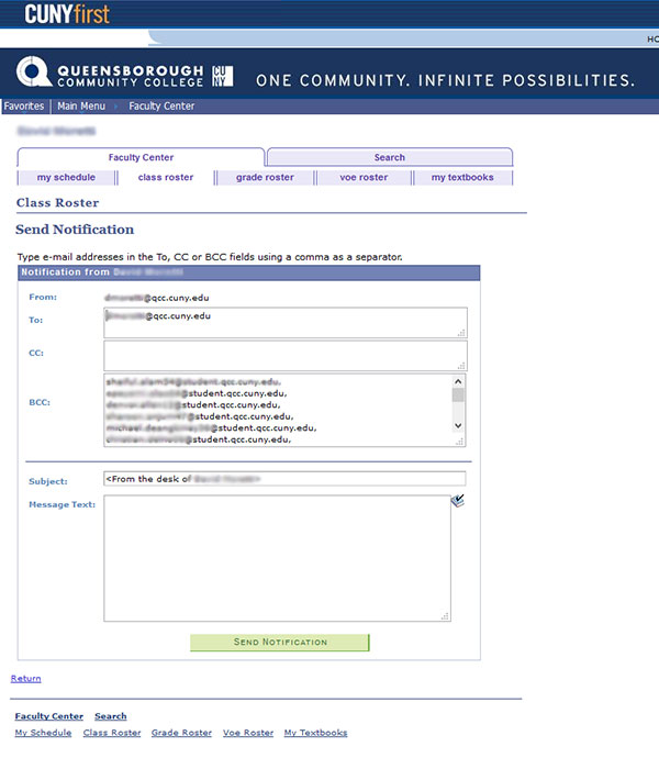 Send Notification to all students using CUNYfirst