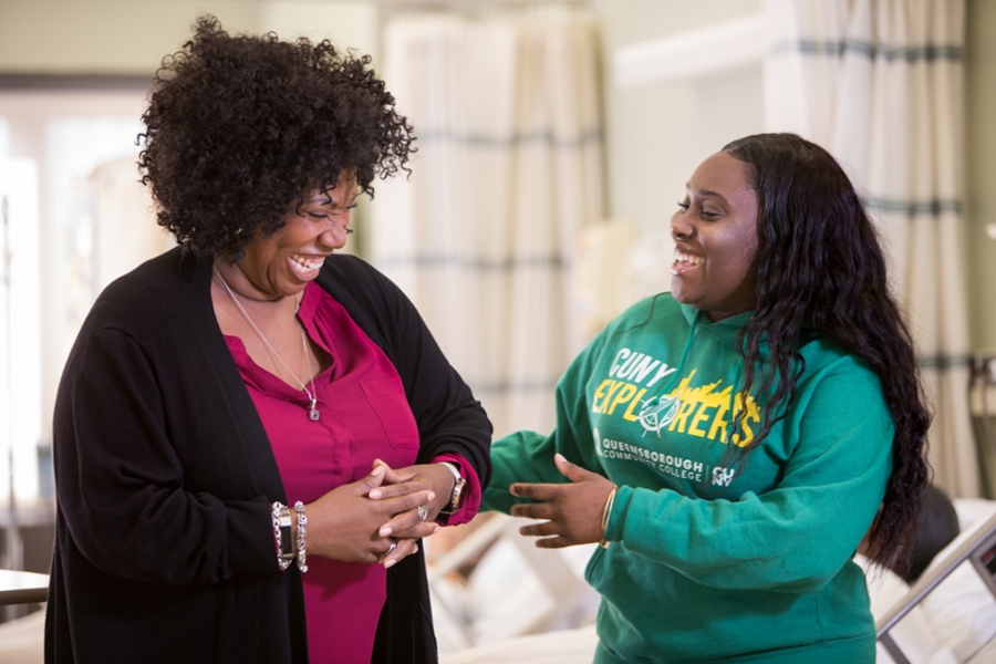 Gail Patterson and Dinajah Campbell at the College’s medical learning labs.